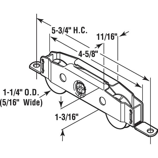 Prime-Line Roller Assembly, 1-1/4 in. Tandem Wheels, Concave Edge, Steel B.B. - D 1607