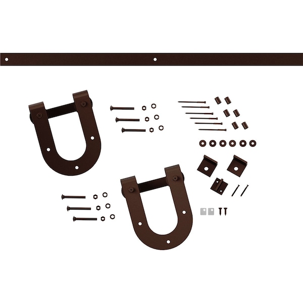 Ekena Millwork Premium Horseshoe Barn Door Hardware Set w/ 6' Track for 1 3/8" Doors, Rustic Brown - GB60013H26RB