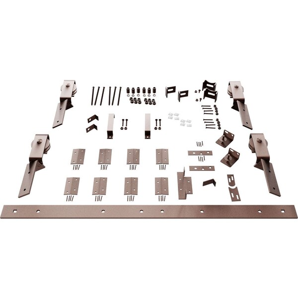 Ekena Millwork Barnfold J-Strap 4-Door Hardware Set for 1 1/4" to 1 3/8" Doors with 96" Track, Rustic Brown - GB6007M4D96RB