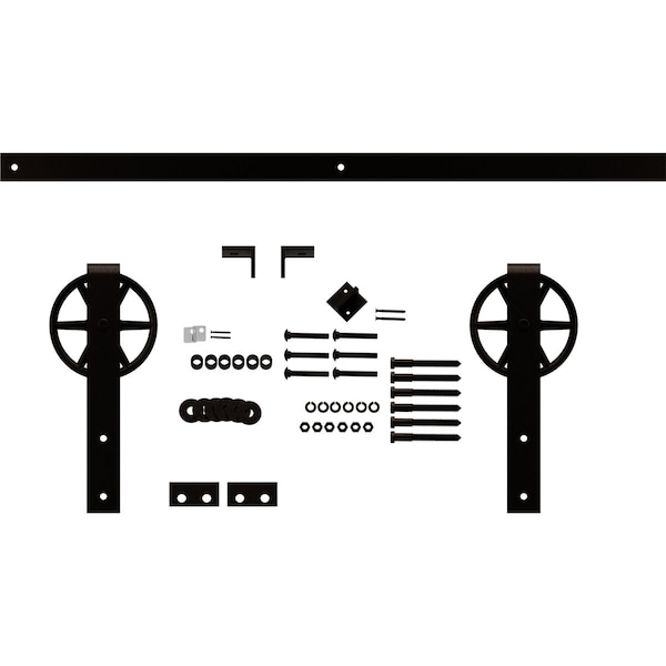 Ekena Millwork Premium Wagon Wheel Strap Barn Door Hardware Set w/ 7' Track for 2 1/4" Doors, Arch Bronze - GB600157HWAB