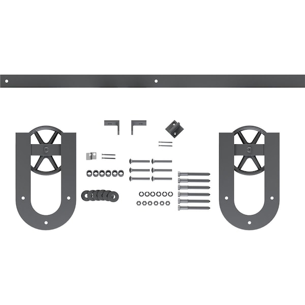 Ekena Millwork Premium Wagon Wheel Horseshoe Barn Door Hardware Set w/ 5' 4" Track for 1 3/8" Doors - GB6001354H2WSM
