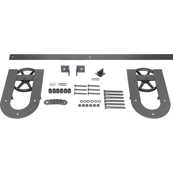 Ekena Millwork Premium Wagon Wheel Horseshoe Barn Door Hardware Set w/ 5' 4" Track for 1 3/8" Doors - GB6001354H2WSM