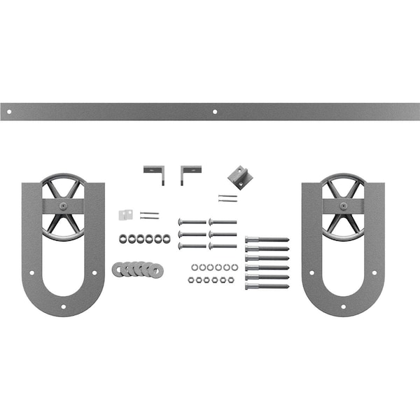 Ekena Millwork Premium Wagon Wheel Horseshoe Barn Door Hardware Set w/ 5' Track for 1 3/4" Doors, PC Chrome - GB600145H2WCR