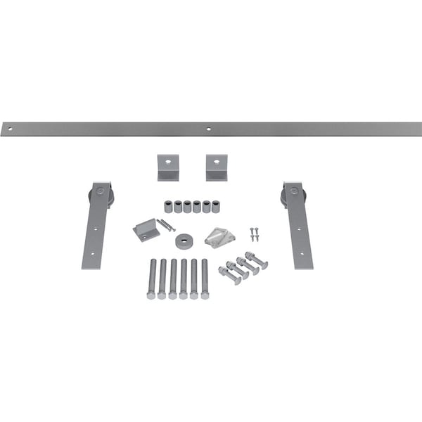 Ekena Millwork Premium J-Strap Barn Door Hardware Set w/ 8' Track for 2 1/4" Doors, Flint Gray - GB60015H8FG