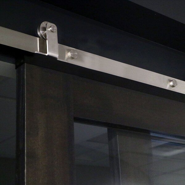 Ekena Millwork Straight Top Barn Door Hardware Set w/ 8' Track for 1 3/8" to 2 1/4" Doors, Stainless Steel - GB60050H8SS