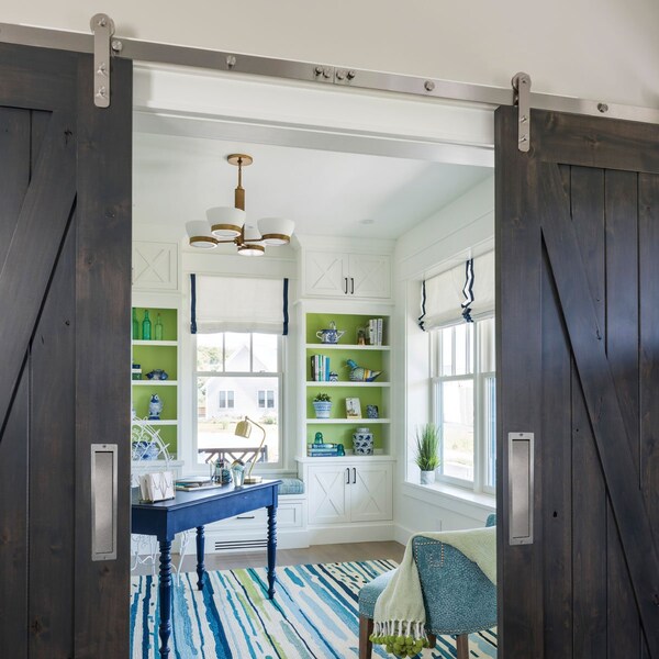 Ekena Millwork Straight Top Barn Door Hardware Set w/ 8' Track for 1 3/8" to 2 1/4" Doors, Stainless Steel - GB60050H8SS