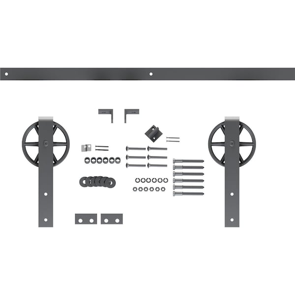Ekena Millwork Premium Wagon Wheel Strap Barn Door Hardware Set w/ 6' Track for 1 3/8" Doors, Silver Metallic - GB600136HWSM