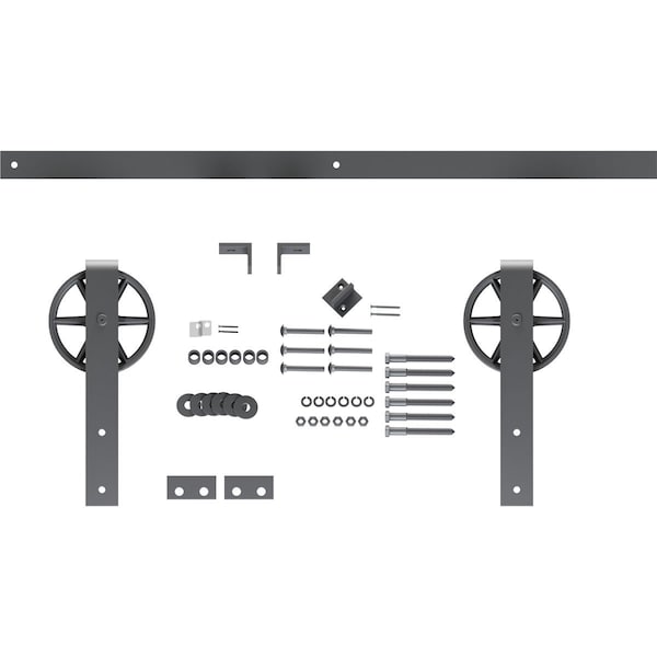 Ekena Millwork Premium Wagon Wheel Strap Barn Door Hardware Set w/ 6' Track for 1 3/8" Doors, Silver Metallic - GB600136HWSM