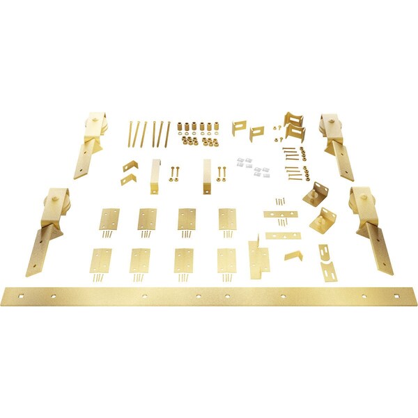 Ekena Millwork Barnfold J-Strap 4-Door Hardware Set for 1 1/4" to 1 3/8" Doors with 56" Track, Jacob's Gold - GB6007M4D56JG