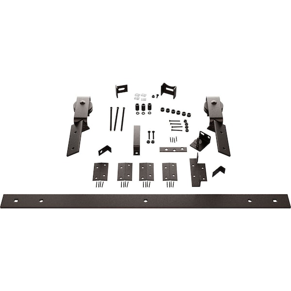 Ekena Millwork Barnfold J-Strap 2-Door Hardware Set for 1 1/4" to 1 3/8" Doors with 32" Track, Bronze Texture - GB6007M2D32BZ