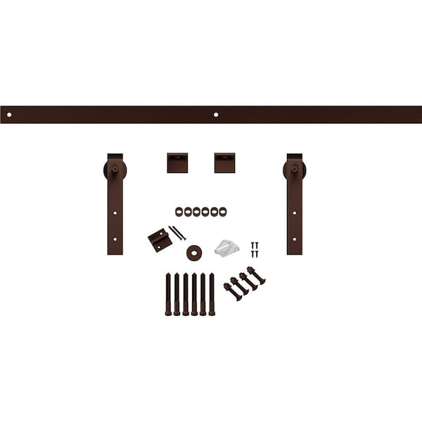 Ekena Millwork Premium J-Strap Barn Door Hardware Set w/ 4' Track for 2 1/4" Doors, Rustic Brown - GB60015H4RB