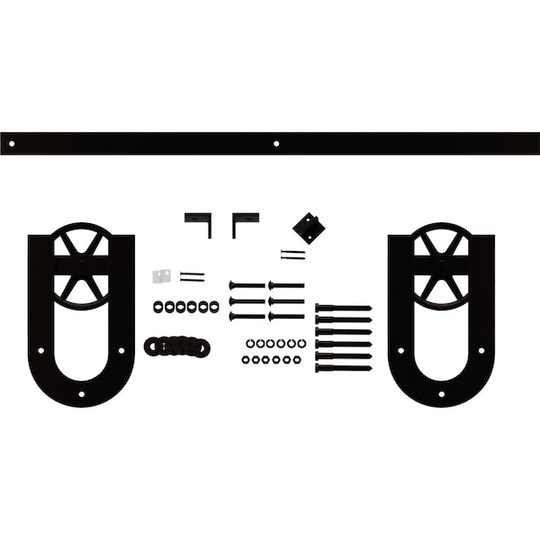 Ekena Millwork Premium Wagon Wheel Horseshoe Barn Door Hardware Set w/ 5' Track for 2 1/4" Doors, Arch Bronze - GB600155H2WAB
