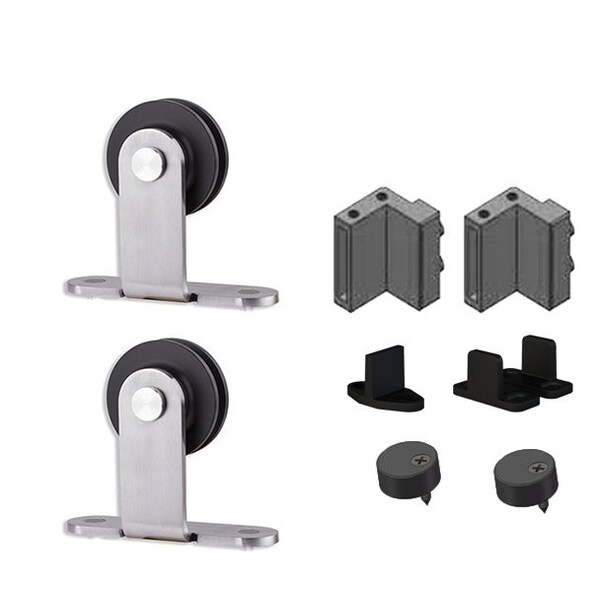 Orca Hardware Double Door Kit, Top Mount Hangers, To Be Used With Single Flat Track Kit, SS Finish - FTTM-DDK-SS