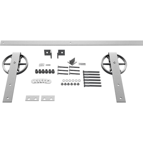 Ekena Millwork Premium Wagon Wheel Strap Barn Door Hardware Set w/ 7' Track for 1 3/8" Doors, PC Chrome - GB600137HWCR