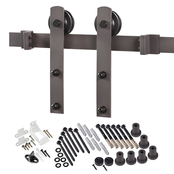 Renin Straight Strap Barn Door Hardware Kit, 96 in L Track, Steel, Bronze, Wall, For: Barn Door - BD100K-09600-BR