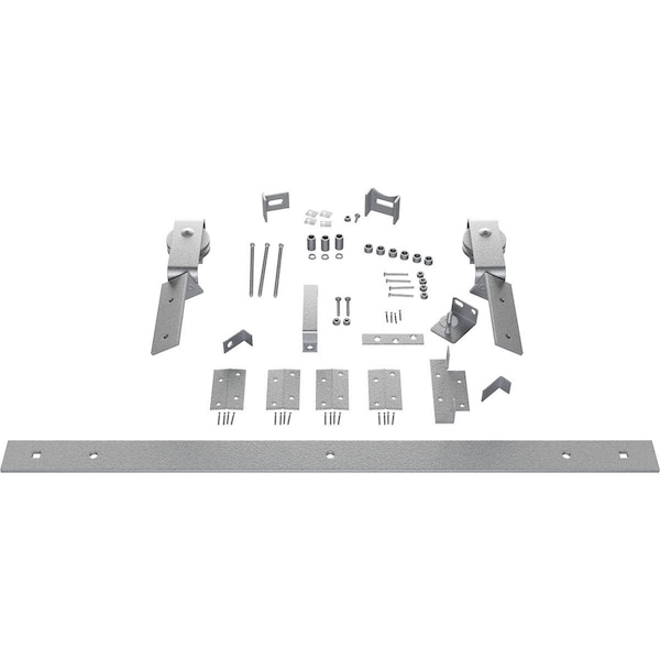 Ekena Millwork Barnfold J-Strap 2-Door Hardware Set for 1 1/4" to 1 3/8" Doors with 30" Track, PC Chrome - GB6007M2D30CR