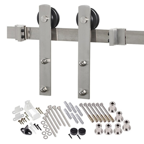 Renin Straight Strap Barn Door Hardware Kit, 96 in L Track, Steel, Stainless Steel, Wall - BD100K-09600-SS