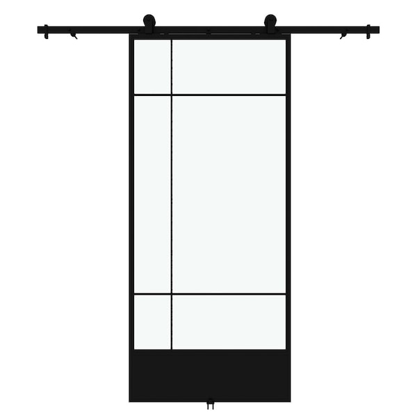 Renin Bastille Frosted Glass Metal Barn Door with Installation Hardware Kit 37 in. - KMCTBTF-37BL