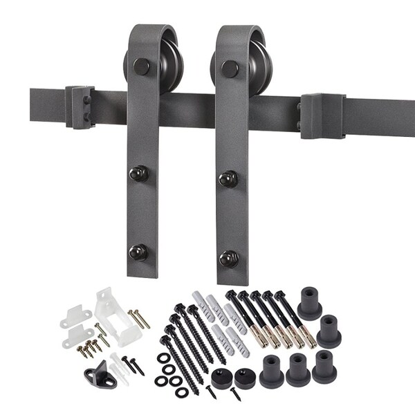 Renin BD102K-07800-MB Bent Strap Barn Door Hardware Kit, 78-3/4 in L Track, Steel, Matte, Wall, For: Barn Door - BD102K-7800-MB