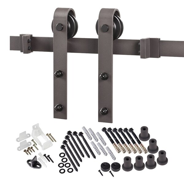 Renin Bent Strap Barn Door Hardware Kit, 96 in L Track, Steel, Bronze, Wall, For: Barn Door - BD102K-09600-BR