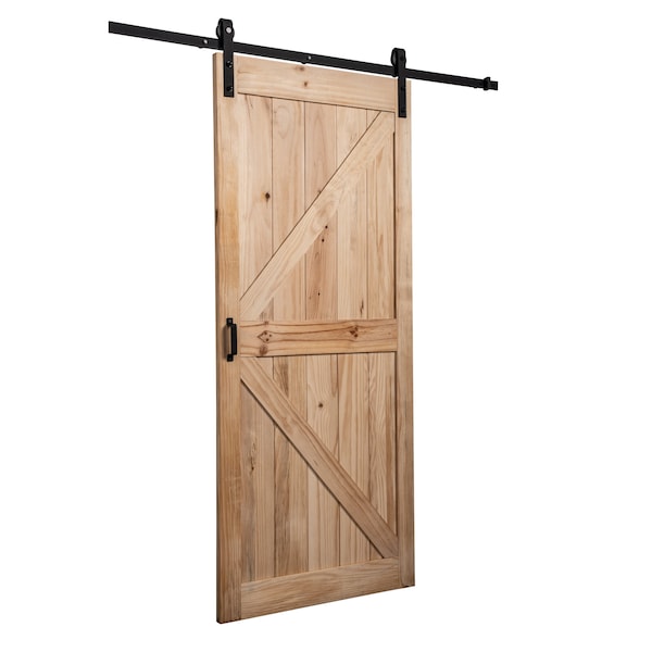 Renin 36 inch x 84 inch Pine K Design Rustic Barn Door with Hardware Kit - BD052B01PN1PNE36084