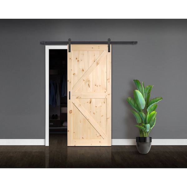 Renin 36 inch x 84 inch Pine K Design Rustic Barn Door with Hardware Kit - BD052B01PN1PNE36084
