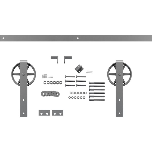 Ekena Millwork Premium Wagon Wheel Strap Barn Door Hardware Set w/ 6' Track for 1 3/4" Doors, Flint Gray - GB600146HWFG