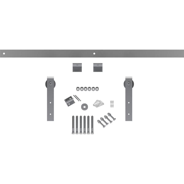 Ekena Millwork Premium J-Strap Barn Door Hardware Set w/ 7' Track for 1 3/4" Doors, Flint Gray - GB60014H7FG