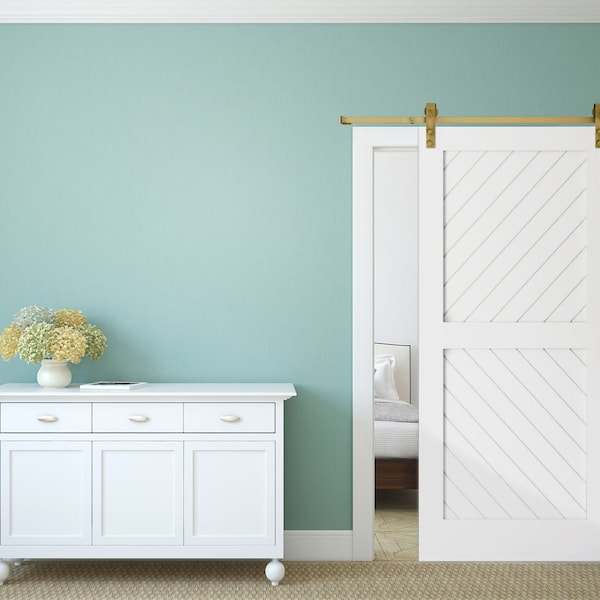 Ekena Millwork Premium J-Strap Barn Door Hardware Set w/ 5' 4" Track for 1 3/8" Doors, Jacob's Gold - GB60013H54JG