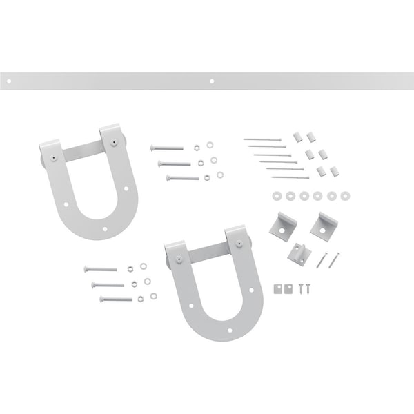 Ekena Millwork Premium Horseshoe Barn Door Hardware Set w/ 7' Track for 2 1/4" Doors, Rocket White - GB60015H27RW