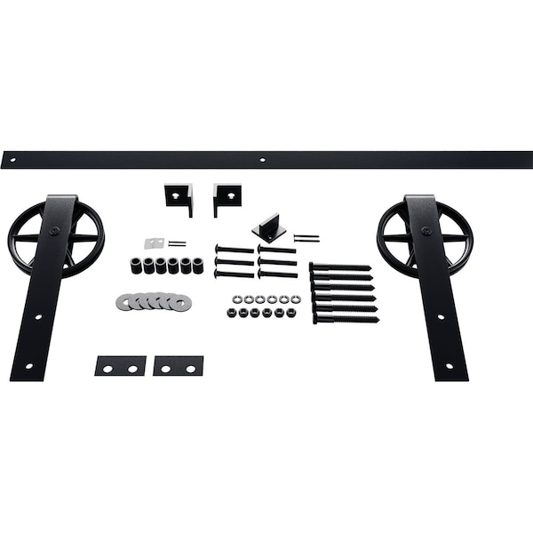 Ekena Millwork Premium Wagon Wheel Strap Barn Door Hardware Set w/ 5' 4" Track for 1 3/4" Doors, Dark Gray - GB6001454HWDG