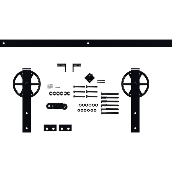 Ekena Millwork Premium Wagon Wheel Strap Barn Door Hardware Set w/ 5' 4" Track for 1 3/4" Doors, Dark Gray - GB6001454HWDG