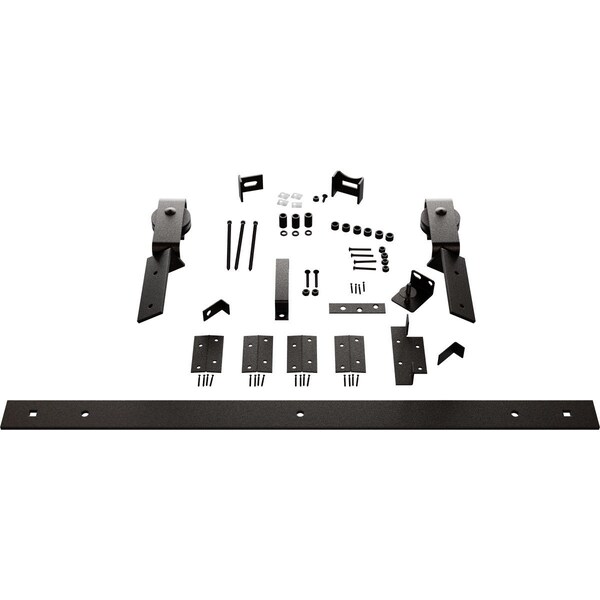 Ekena Millwork Barnfold J-Strap 2-Door Hardware Set for 1 1/4" to 1 3/8" Doors with 28" Track, Arch Bronze - GB6007M2D28AB