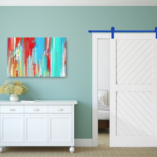 Ekena Millwork Premium J-Strap Barn Door Hardware Set w/ 5' 4" Track for 1 3/4" Doors, Blue Ribbon - GB60014H54BR