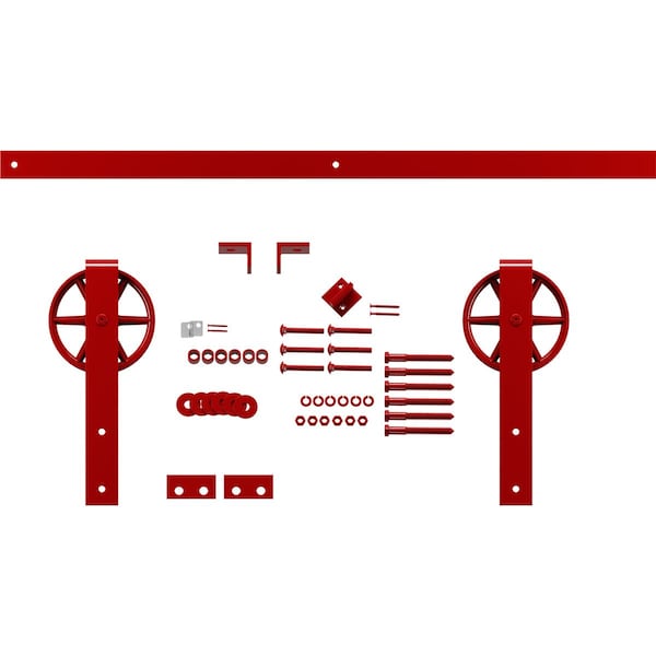 Ekena Millwork Premium Wagon Wheel Strap Barn Door Hardware Set w/ 7' Track for 2 1/4" Doors, Regal Red - GB600157HWRR