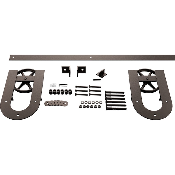 Ekena Millwork Premium Wagon Wheel Horseshoe Barn Door Hardware Set w/ 5' 4" Track for 2 1/4" Doors - GB6001554H2WBZ