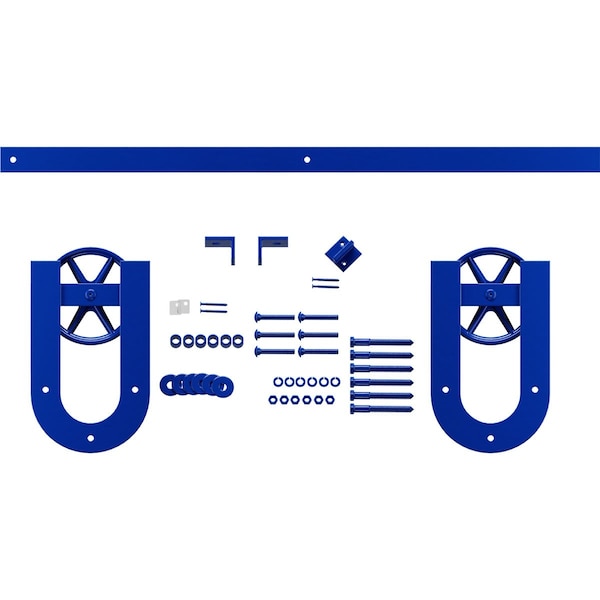 Ekena Millwork Premium Wagon Wheel Horseshoe Barn Door Hardware Set w/ 4' Track for 2 1/4" Doors, Blue Ribbon - GB600154H2WBR