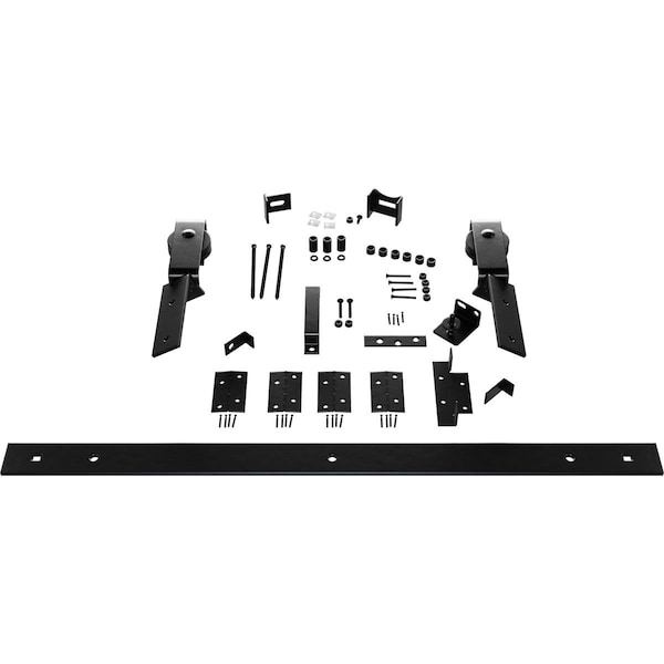 Ekena Millwork Barnfold J-Strap 2-Door Hardware Set for 1 1/4" to 1 3/8" Doors with 42" Track, Black - GB6007M2D42BL
