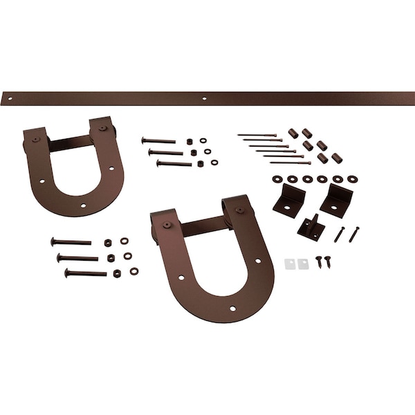 Ekena Millwork Premium Horseshoe Barn Door Hardware Set w/ 4' Track for 1 3/4" Doors, Rustic Brown - GB60014H24RB
