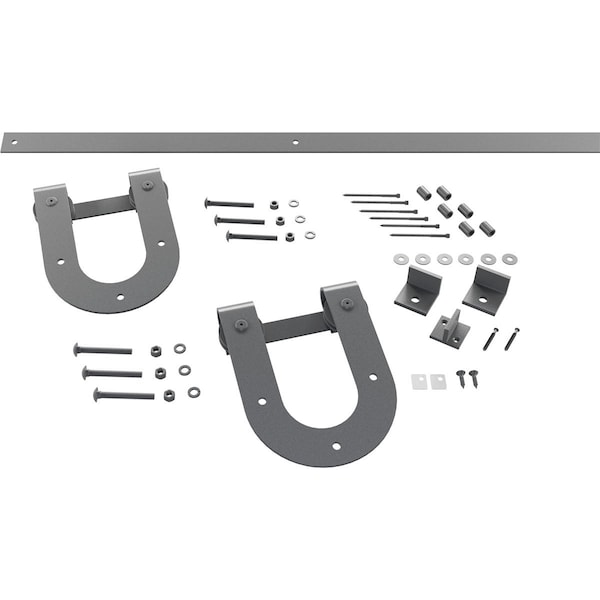 Ekena Millwork Premium Horseshoe Barn Door Hardware Set w/ 4' Track for 1 3/8" Doors, Flint Gray - GB60013H24FG