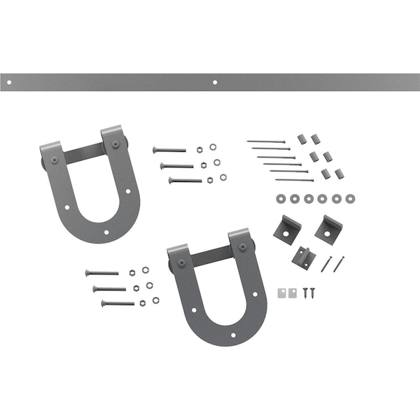 Ekena Millwork Premium Horseshoe Barn Door Hardware Set w/ 7' Track for 2 1/4" Doors, Flint Gray - GB60015H27FG