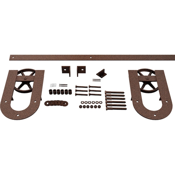 Ekena Millwork Premium Wagon Wheel Horseshoe Barn Door Hardware Set w/ 6' Track for 1 3/8" Doors, Copper Vein - GB600136H2WCV