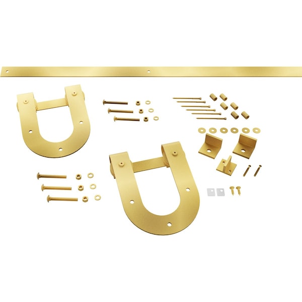 Ekena Millwork Premium Horseshoe Barn Door Hardware Set w/ 5' Track for 2 1/4" Doors, Jacob's Gold - GB60015H25JG