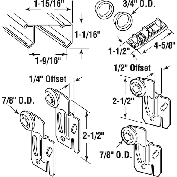 Prime-Line Prime-Line 7/8 in. D X 48 in. L Galvanized Silver Steel By-Pass Door Hardware Set 1 pk - 161791
