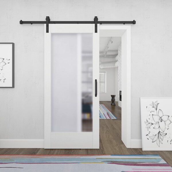 Renin 1-Lite White Vinyl Barn Door With Installation Hardware Kit 37in. - RVRR1LW-37BL-E
