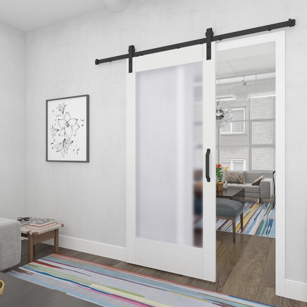 Renin 1-Lite White Vinyl Barn Door With Installation Hardware Kit 37in. - RVRR1LW-37BL-E