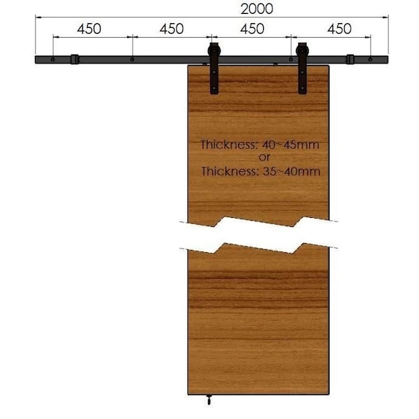 Onward Rustic 78 34inch 2000 mm Decorative Sliding Hardware Kit, Black - 2460302MATPVC