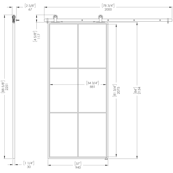 Renin Lexington Frosted Glass Metal Barn Door with Installation Hardware Kit 37 in. - KMCTLXF-37BL-E