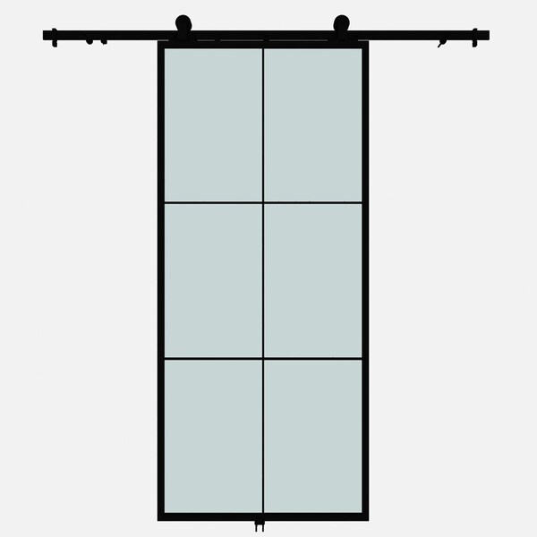 Renin Lexington Frosted Glass Metal Barn Door with Installation Hardware Kit 37 in. - KMCTLXF-37BL-E