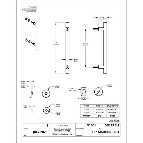 National Hardware National Hardware Madison 31/32 in. D Matte Black Steel Pull Handle 1 pc - N700-100